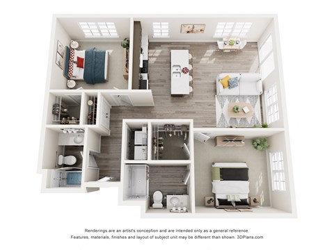 Floor plan for 2 beds, 2 baths, 1080 sqft
